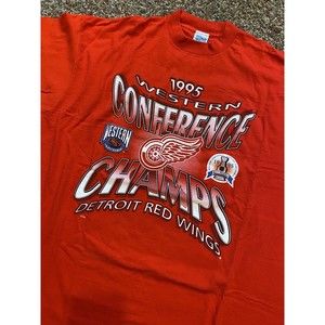 Vintage 1995 Detroit Red Wings Western Conference Champions Shirt Size XL
